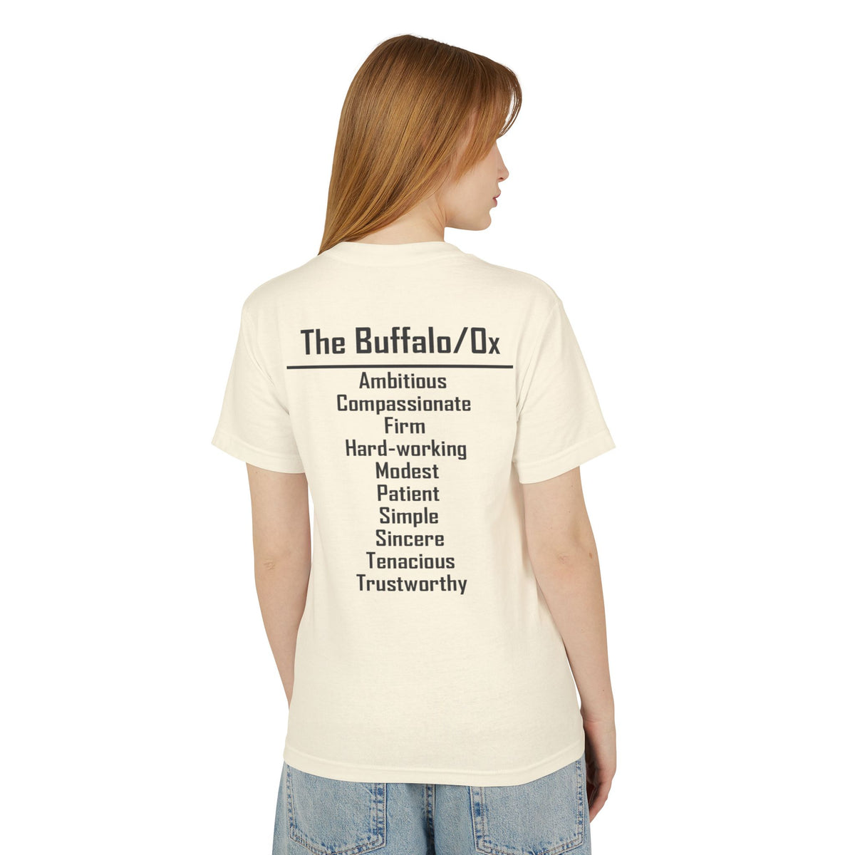 02 Buffalo/Ox — Illustrated Tee — Faded Cream — English