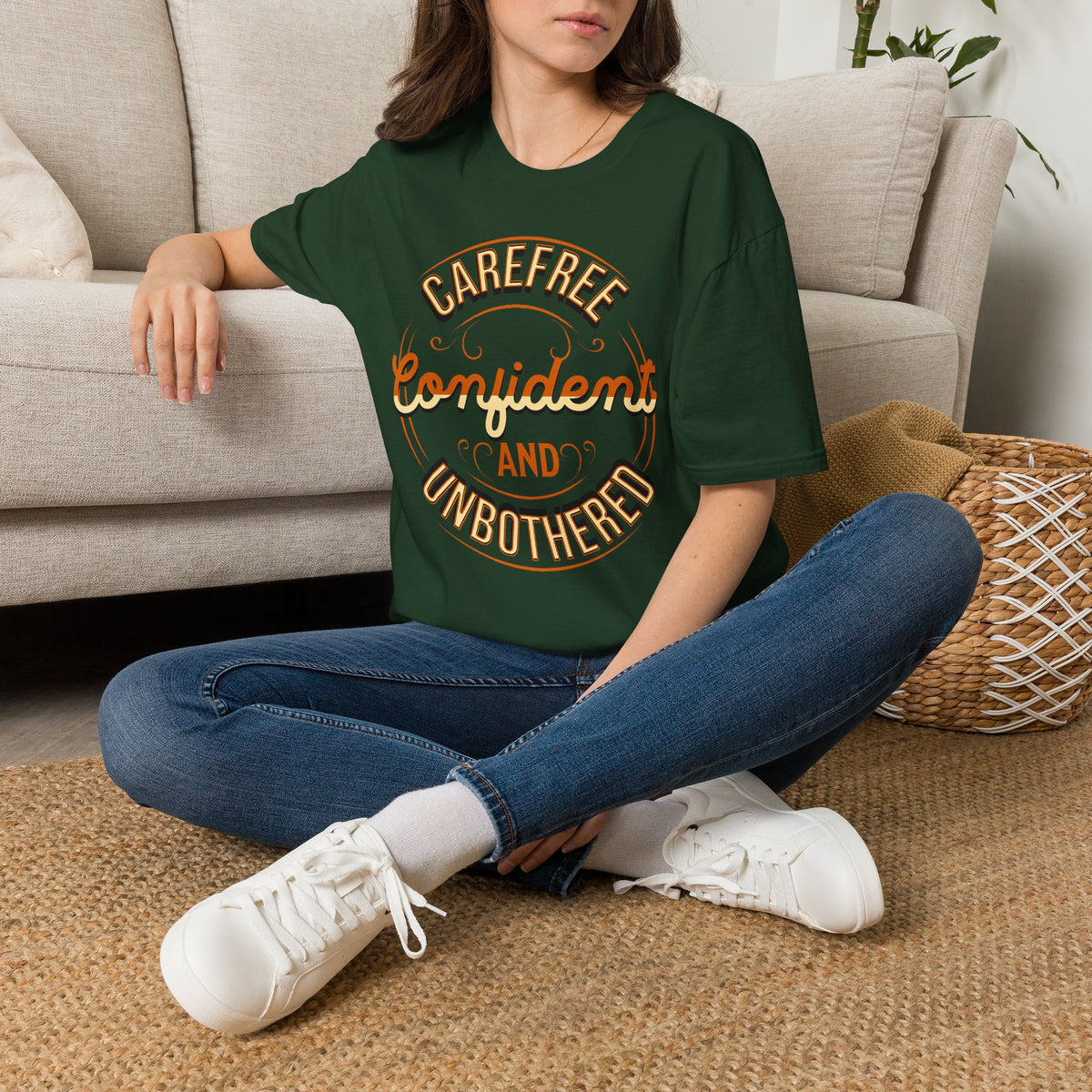 Unbothered Statement Unisex Softstyle Tee – Navy & Earth Tones