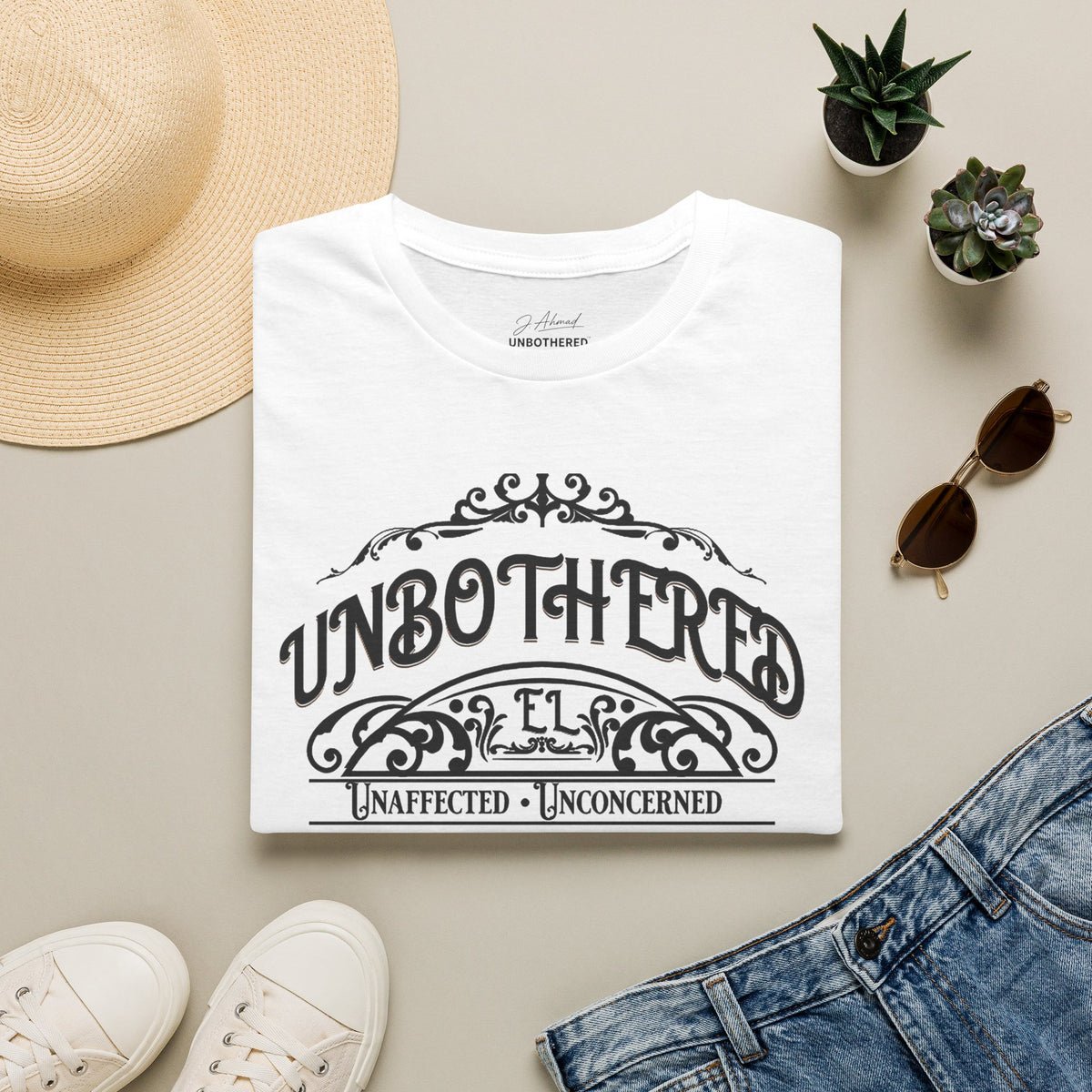 Unbothered & Undeniable Statement Unisex Softstyle Tee – White