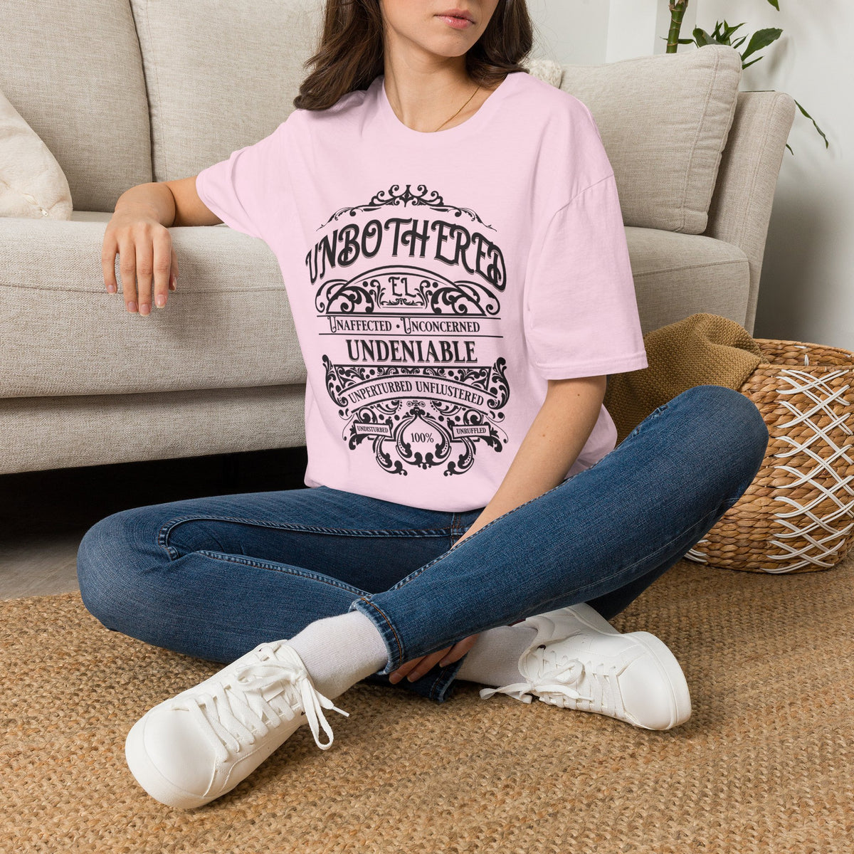 Unbothered & Undeniable Statement Unisex Softstyle Tee – Light Pink