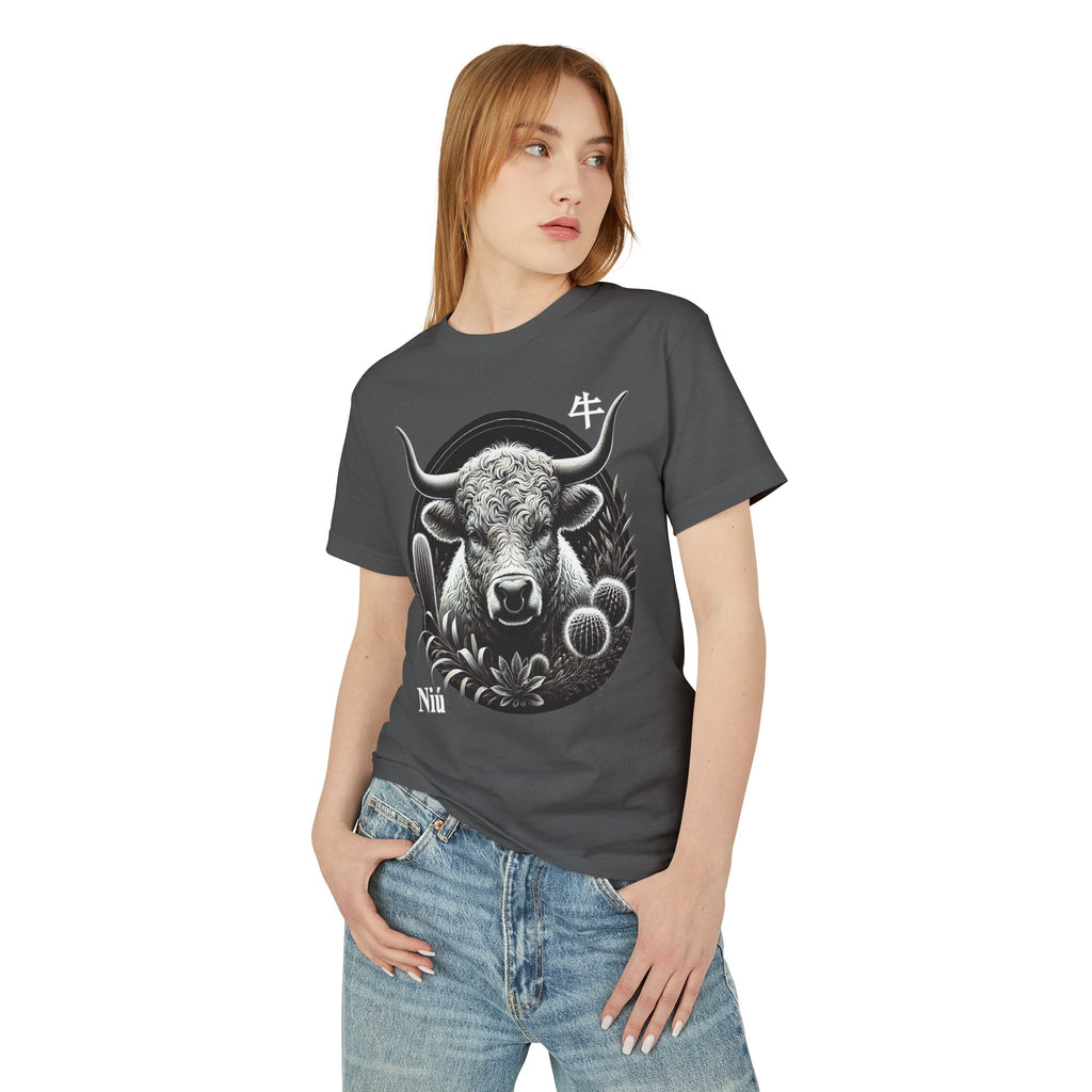 02 Buffalo/Ox — Illustrated Tee — Faded Black — English