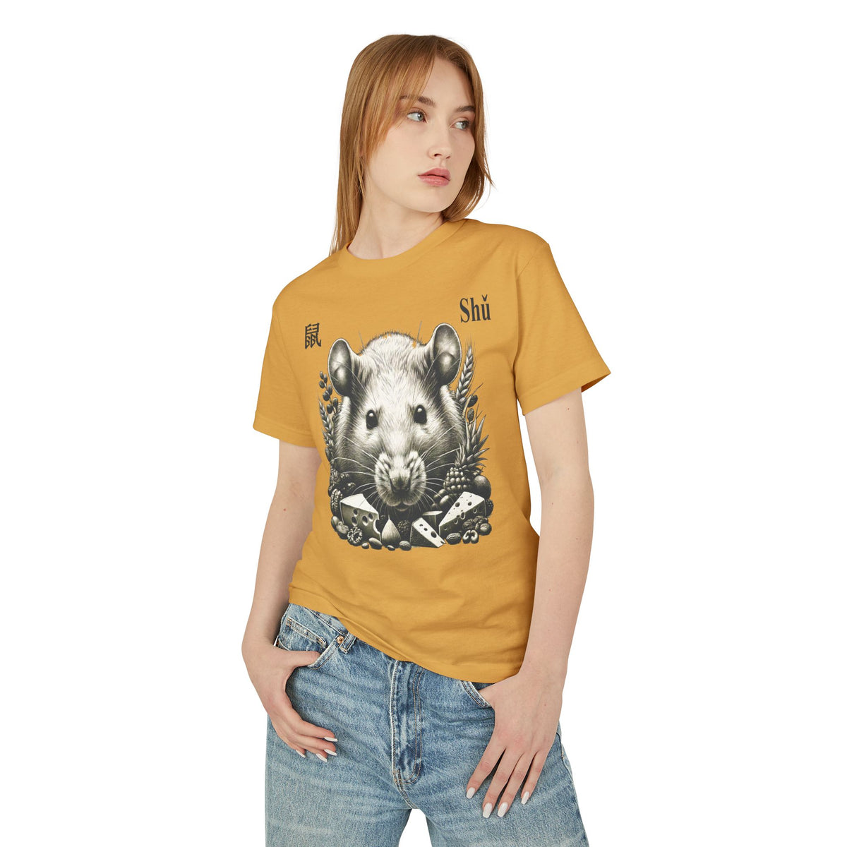 01 Rat — Illustrated Tee — Faded Mustard — English