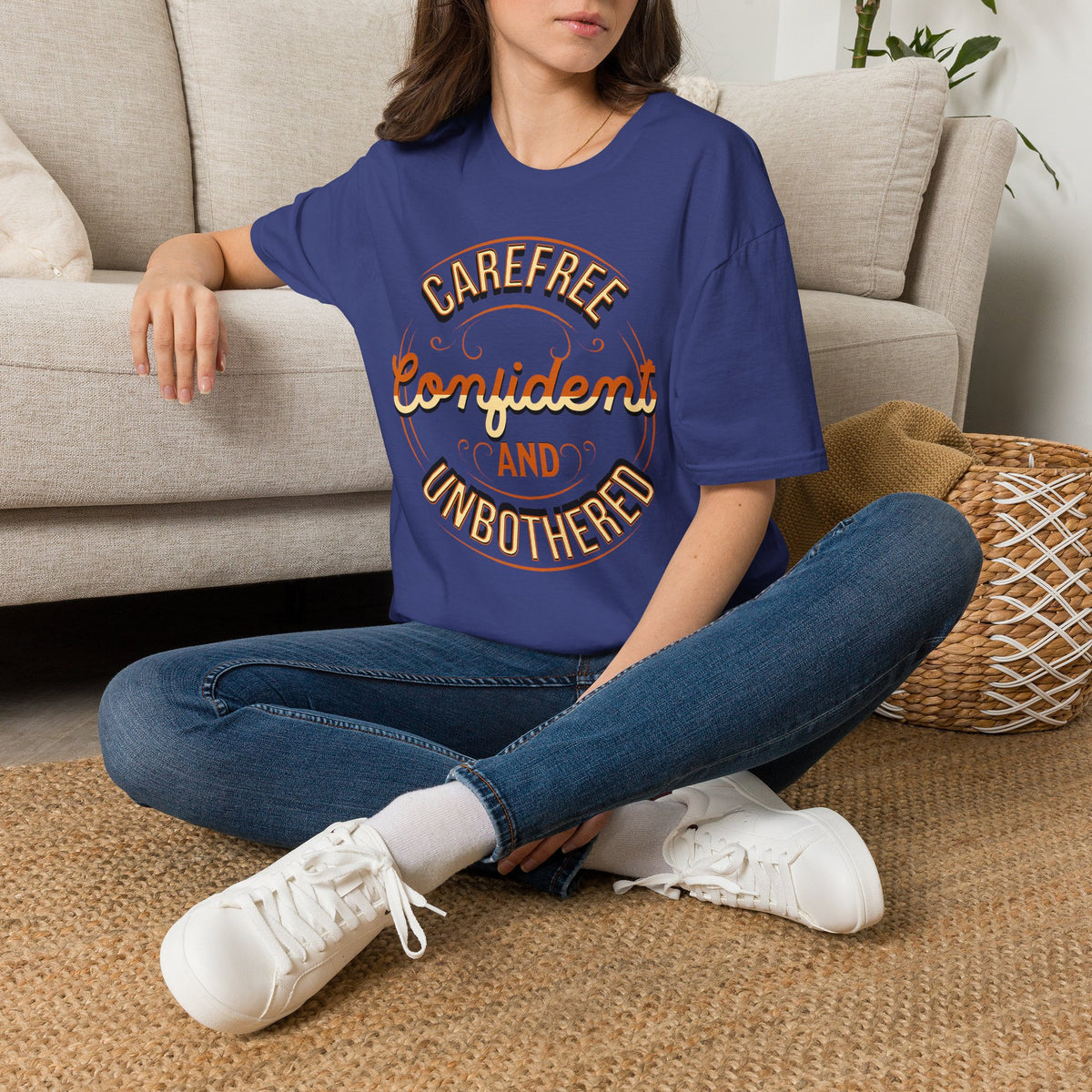 Unbothered Statement Unisex Softstyle Tee – Navy & Earth Tones