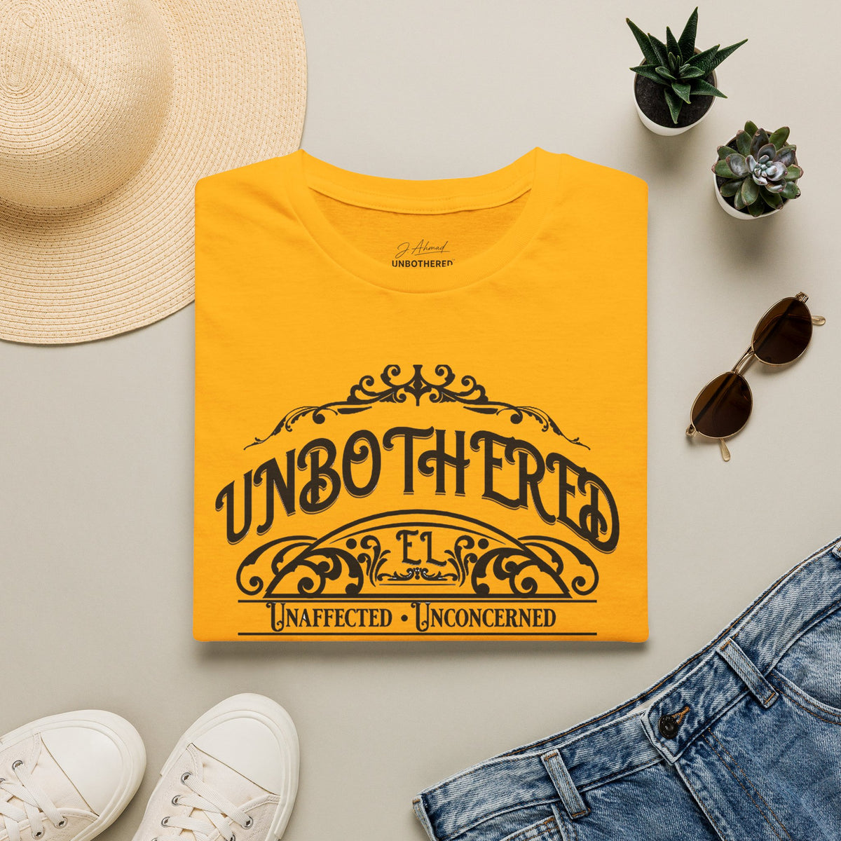 Unbothered & Undeniable Statement Unisex Softstyle Tee – Gold