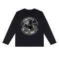 Sagittarius black long-sleeve zodiac tee with black-and-white artwork, front view