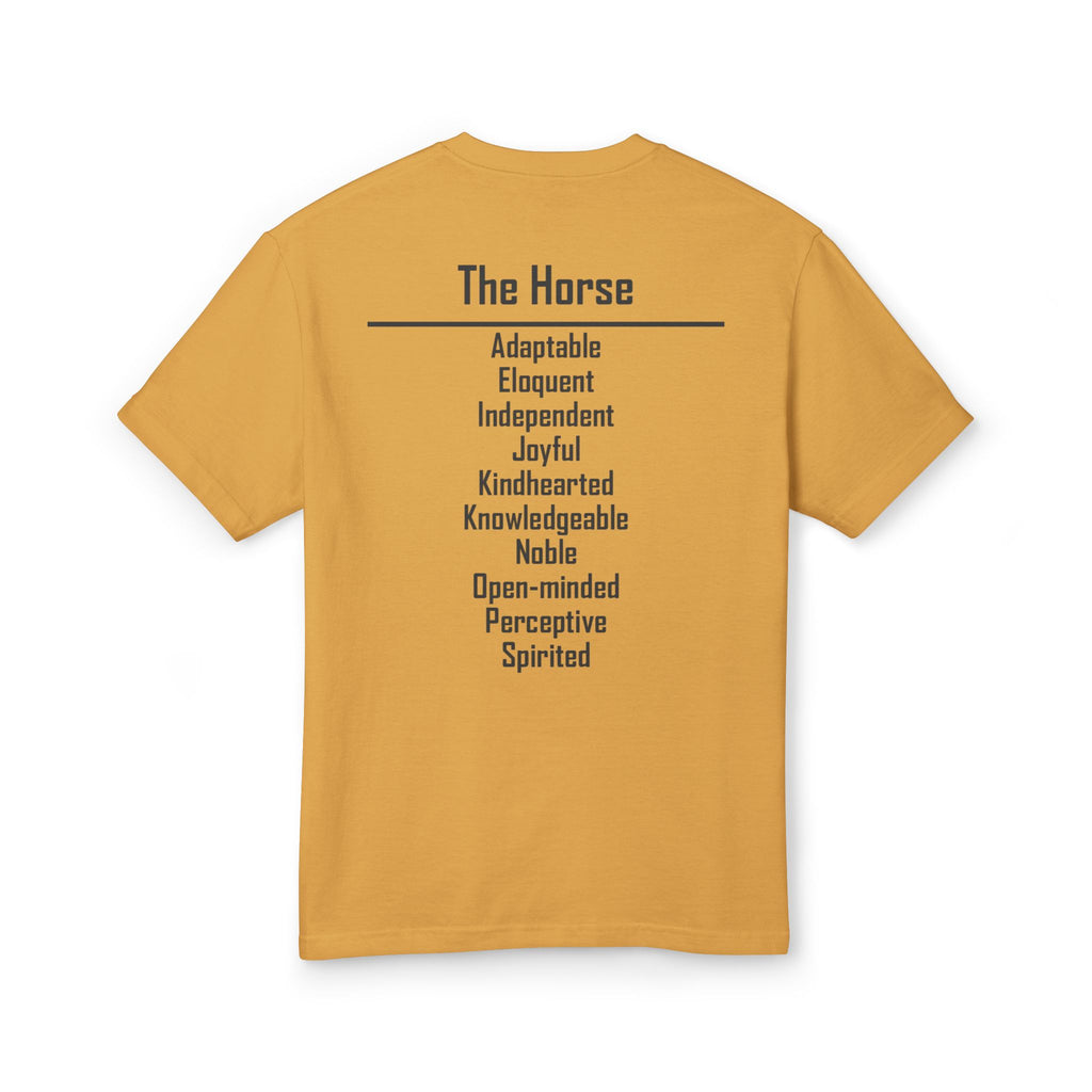 07 Horse — Illustrated Tee — Faded Mustard — English