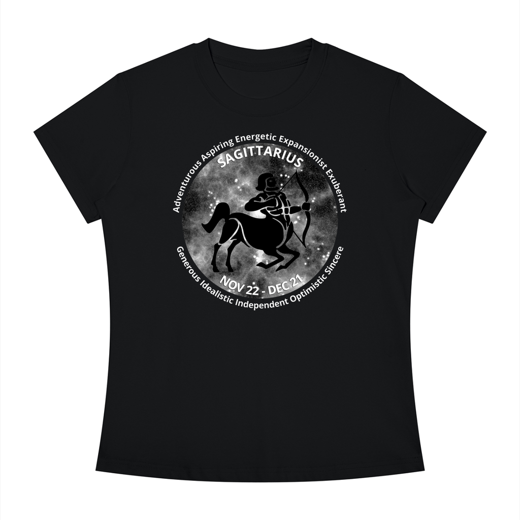 Sagittarius Monochrome Zodiac Slim-Fit Women’s Tee – Black