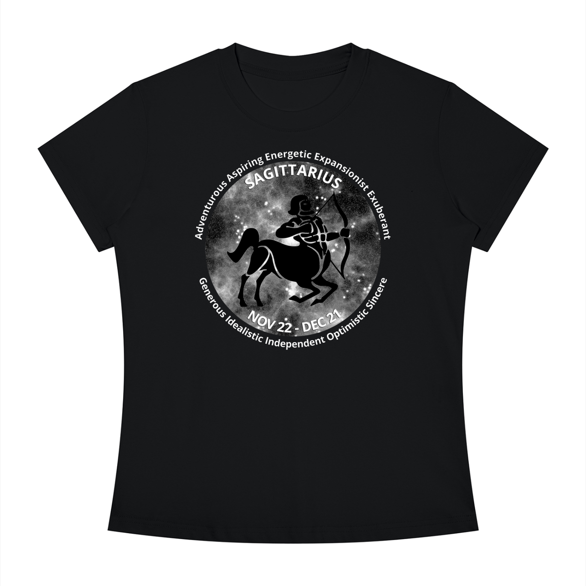 Sagittarius Monochrome Zodiac Slim-Fit Women’s Tee – Black