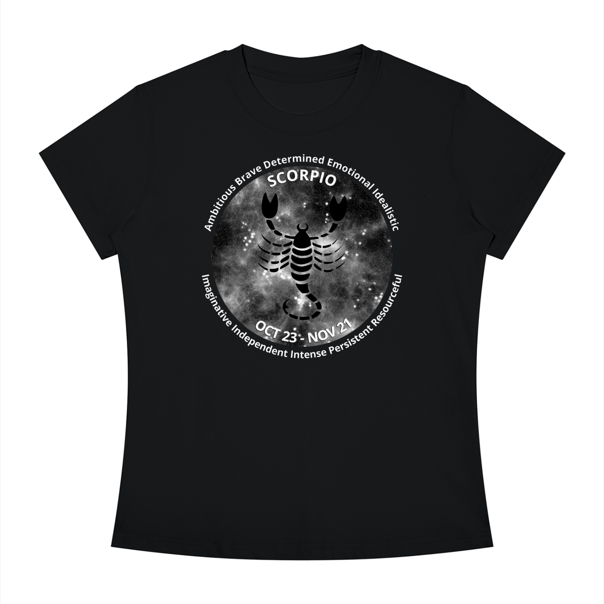 Scorpio Monochrome Zodiac Slim-Fit Women’s Tee – Black