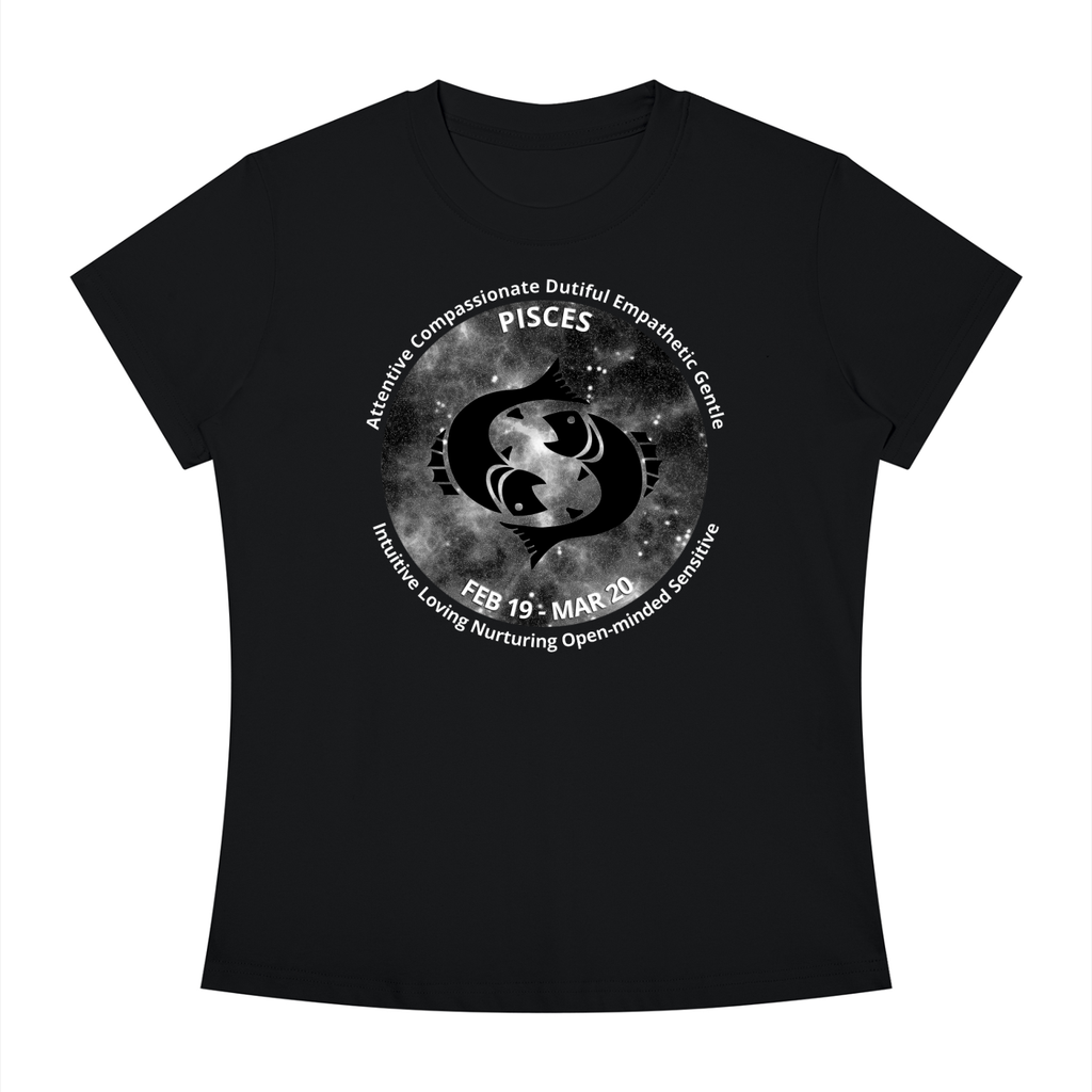 Pisces Monochrome Zodiac Slim-Fit Women’s Tee – Black