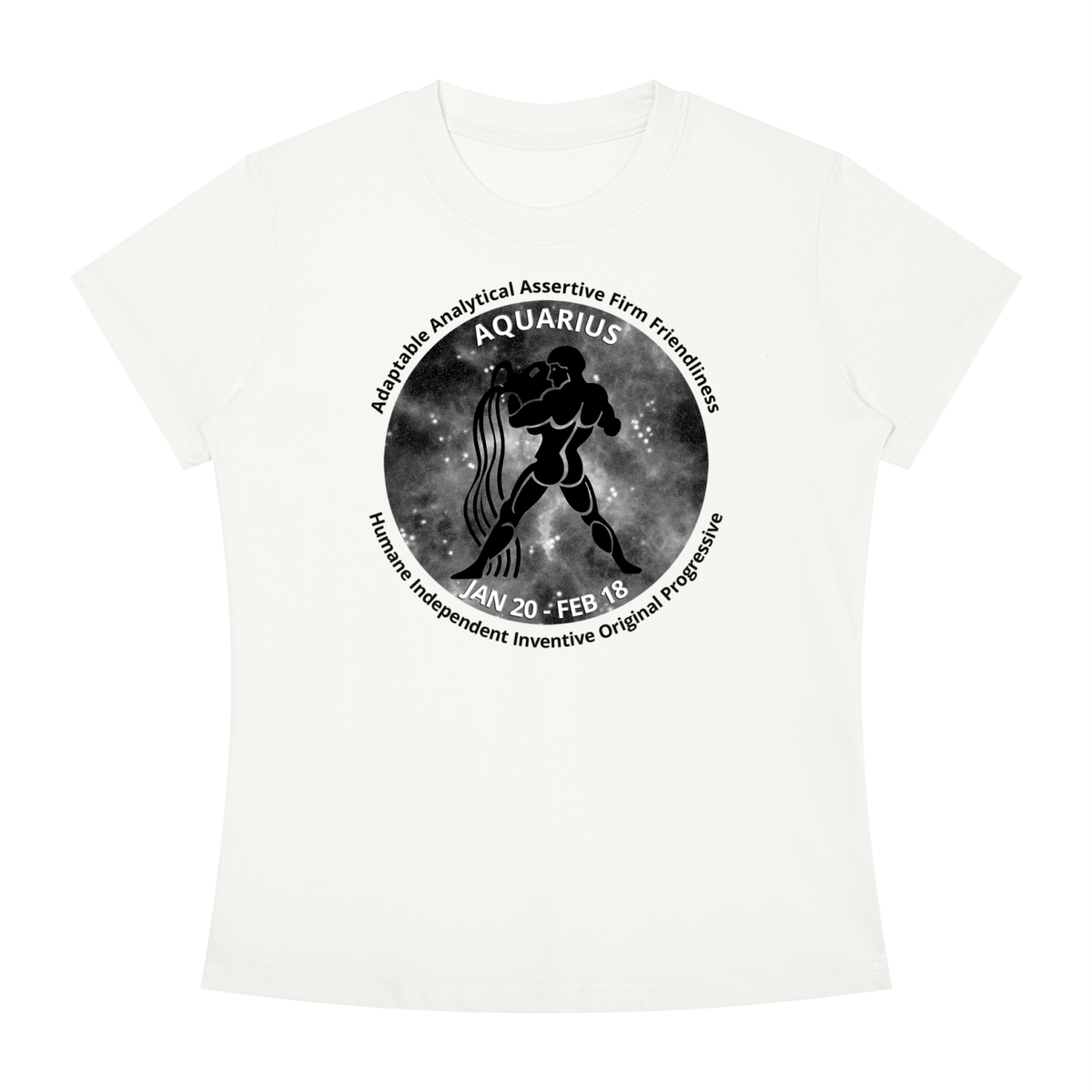 Aquarius Monochrome Zodiac Slim-Fit Women’s Tee – White