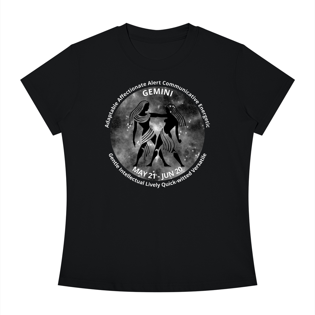 Gemini Monochrome Zodiac Slim-Fit Women’s Tee – Black