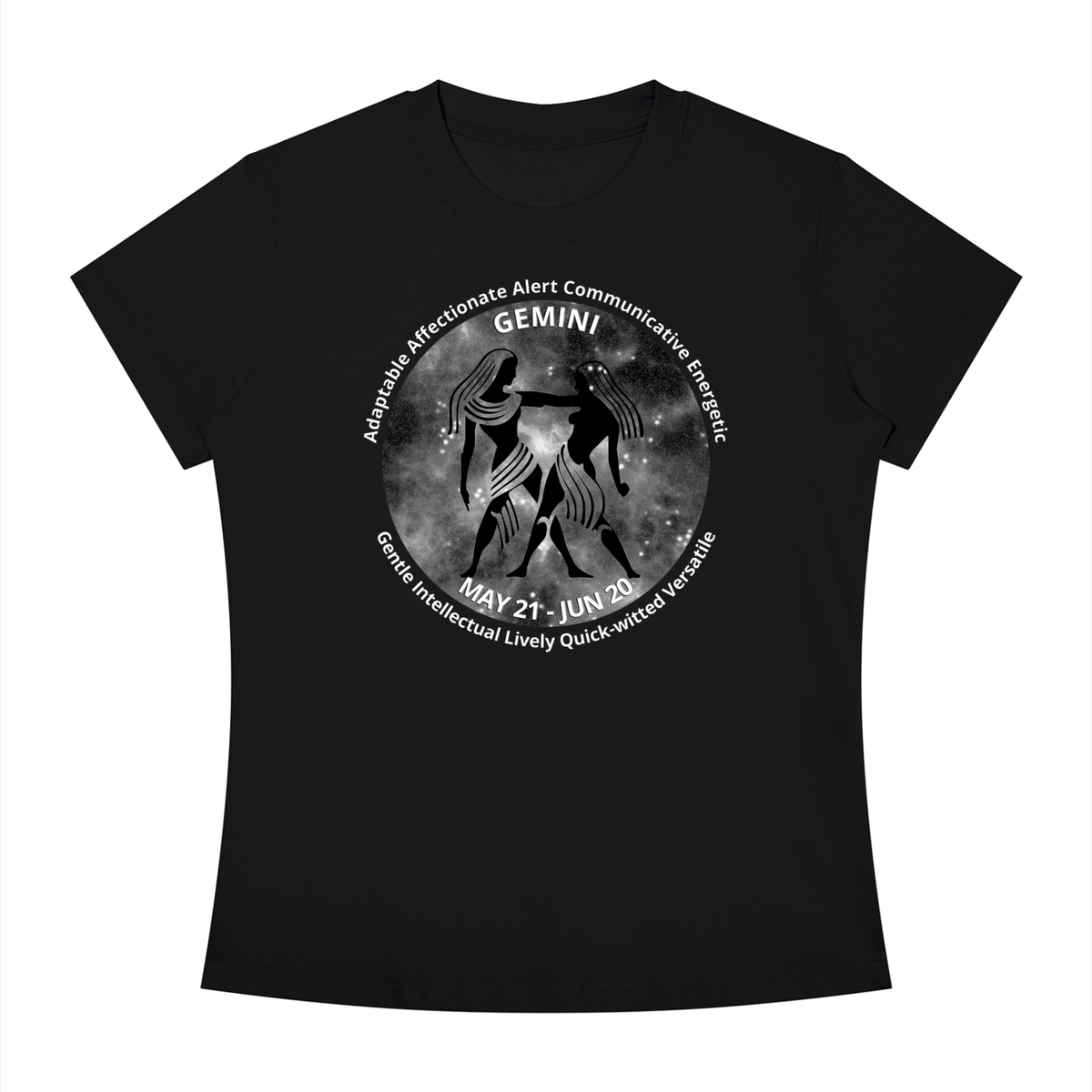 Gemini Monochrome Zodiac Slim-Fit Women’s Tee – Black