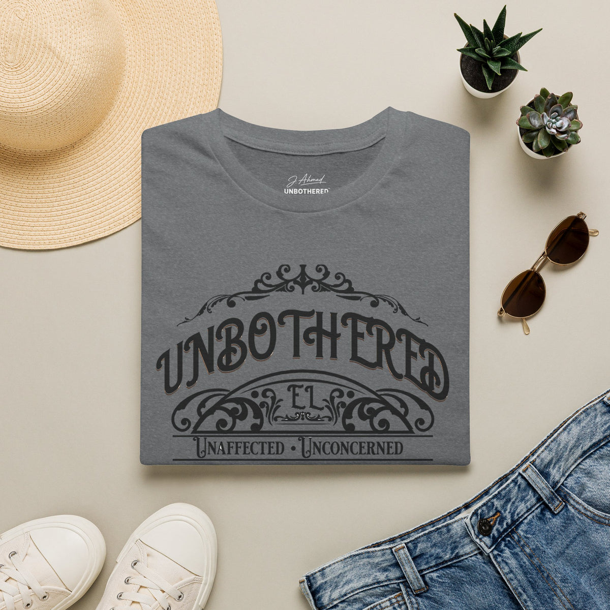 Unbothered & Undeniable Statement Unisex Softstyle Tee – Graphite Heather