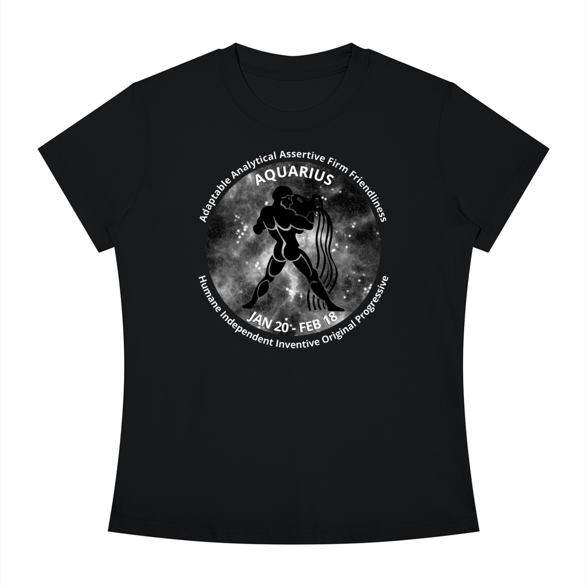 Aquarius Monochrome Zodiac Slim-Fit Women’s Tee – Black