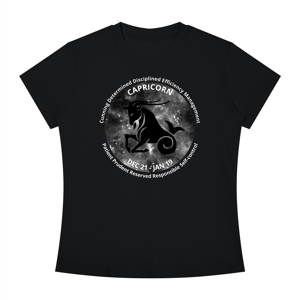Capricorn Monochrome Zodiac Slim-Fit Women’s Tee – Black