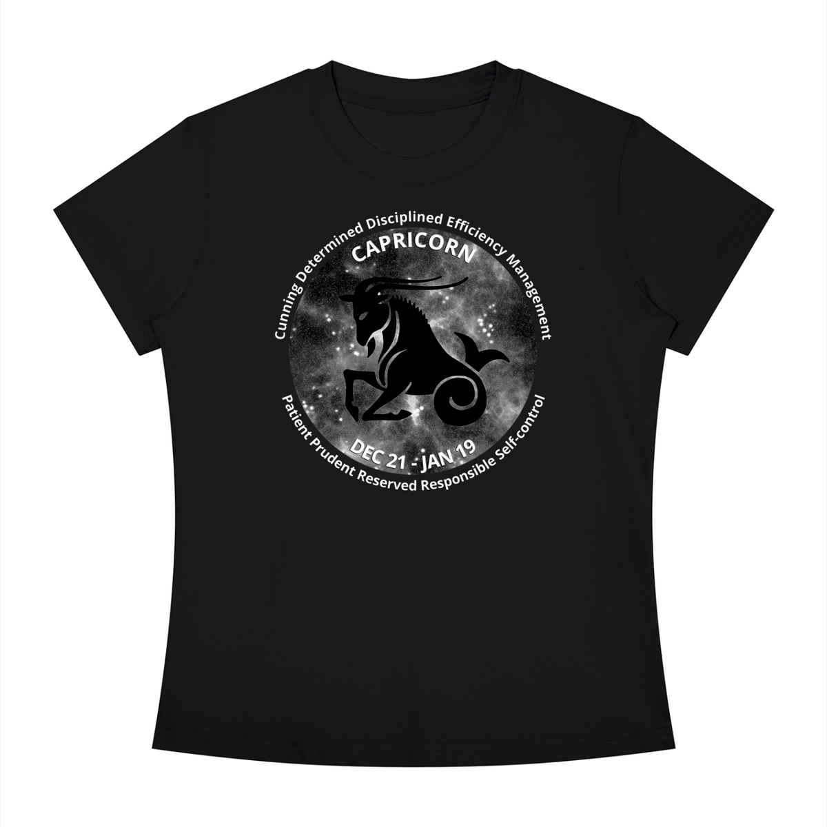 Capricorn Monochrome Zodiac Slim-Fit Women’s Tee – Black