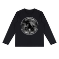 Capricorn black long-sleeve zodiac tee with black-and-white artwork, front view