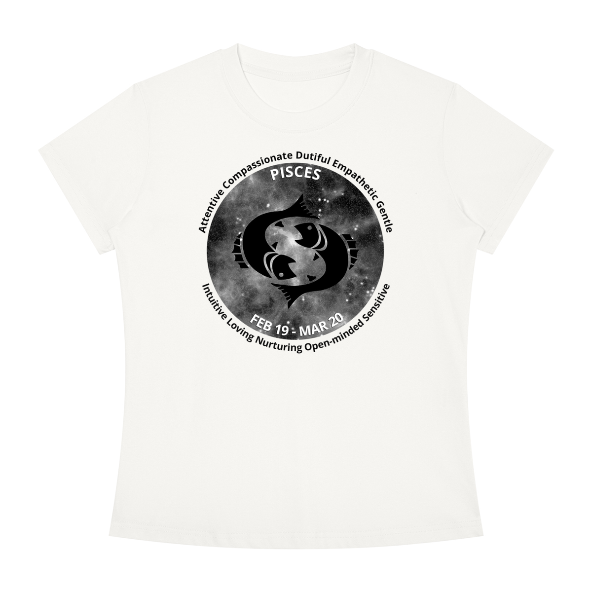 Pisces Monochrome Zodiac Slim-Fit Women’s Tee – White