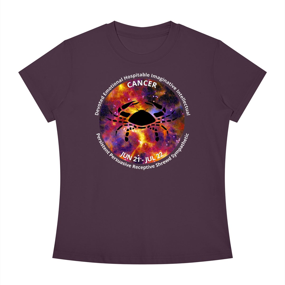 Cancer Full-Color Zodiac Slim-Fit Women’s Tee – Dark Shades