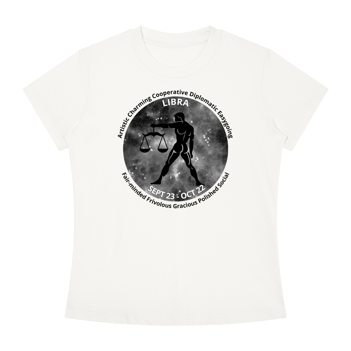 Libra Monochrome Zodiac Slim-Fit Women’s Tee – White