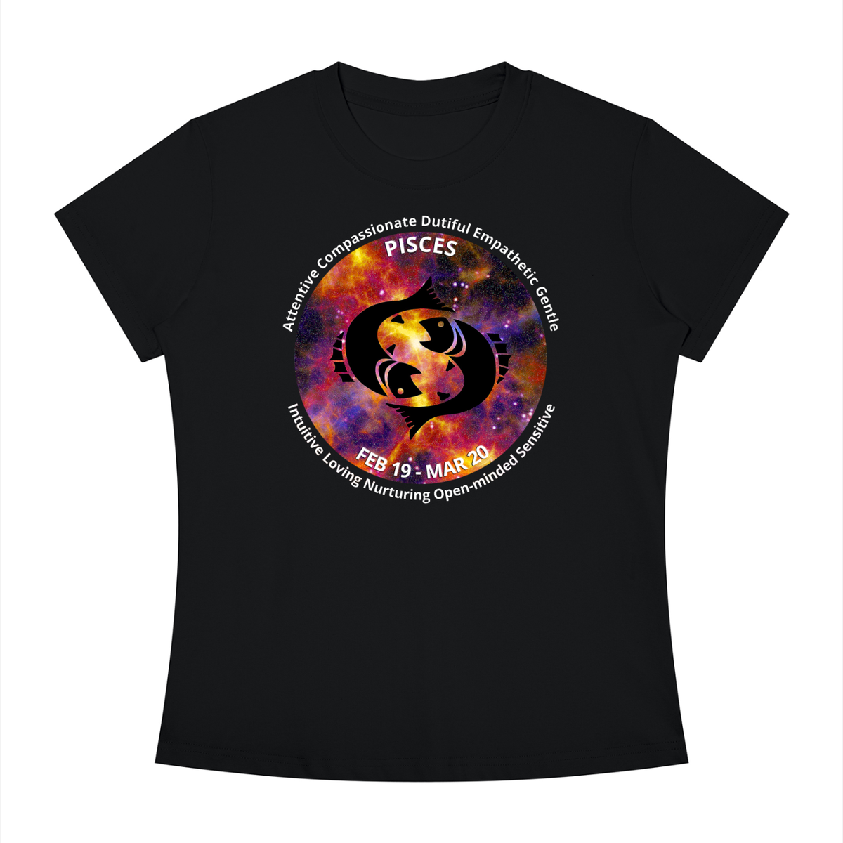 Pisces Full-Color Zodiac Slim-Fit Women’s Tee – Dark Shades