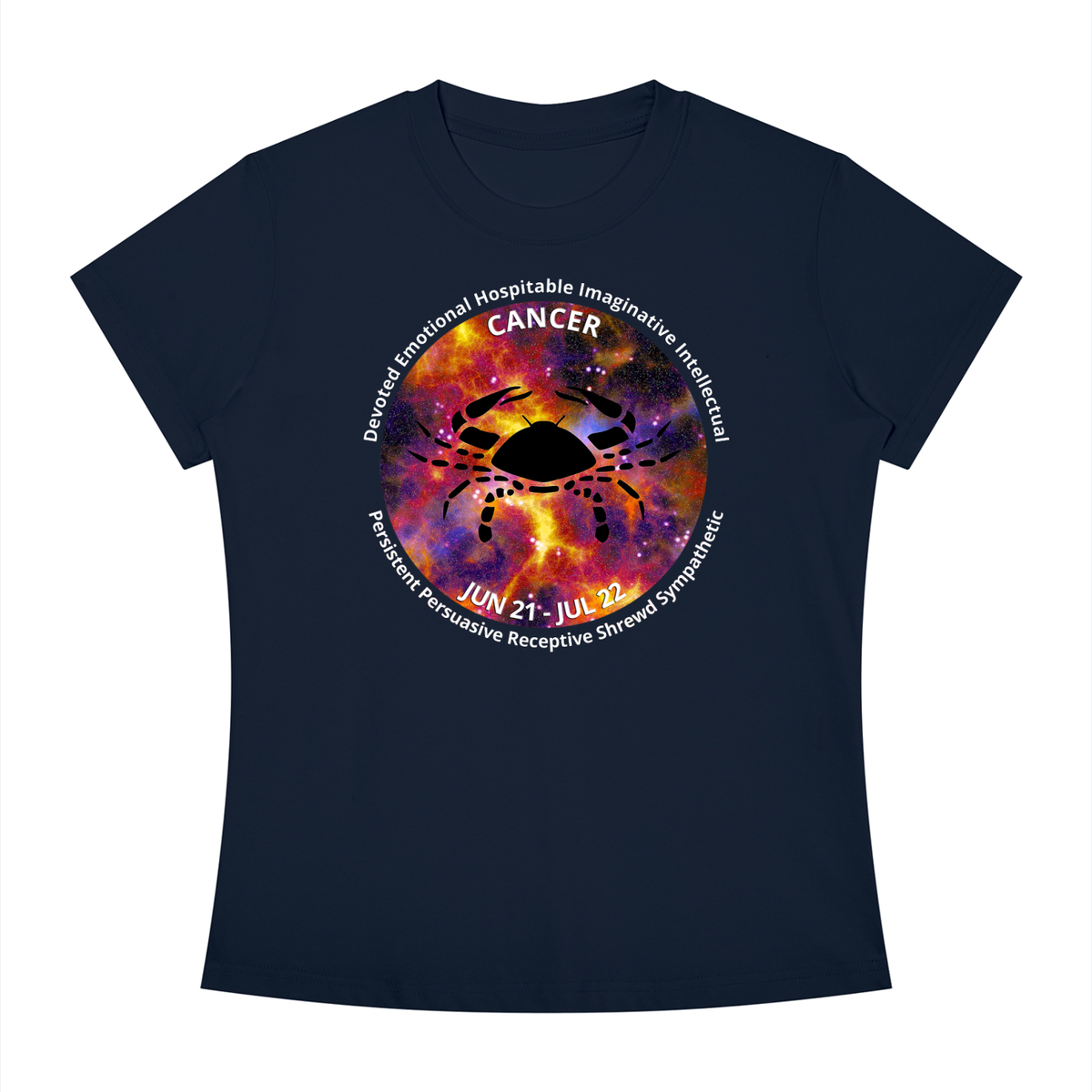 Cancer Full-Color Zodiac Slim-Fit Women’s Tee – Dark Shades