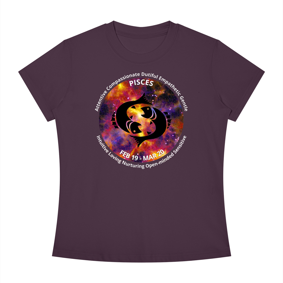 Pisces Full-Color Zodiac Slim-Fit Women’s Tee – Dark Shades
