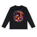 Libra black long-sleeve zodiac tee with color artwork, front view